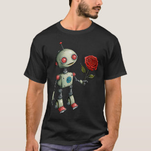 Camiseta Robot adorable entrega una flor Rosa