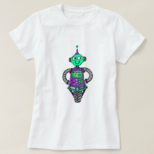 Camiseta Robot arnie, morado y verde (Diseño del anverso)