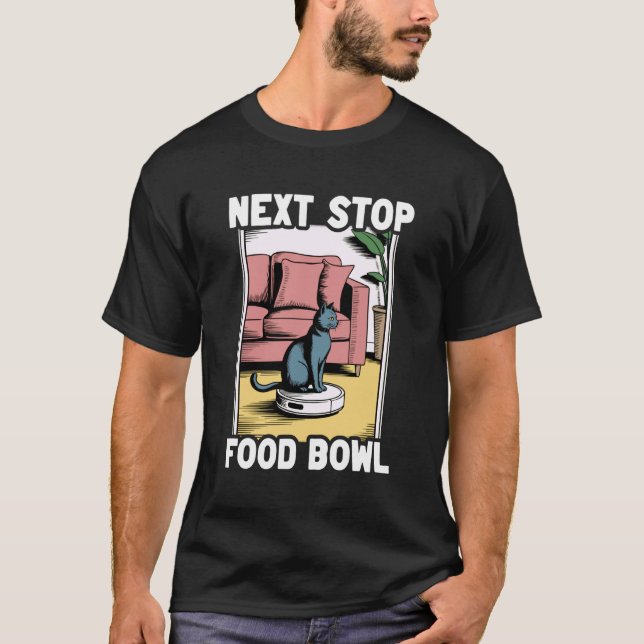 Camiseta Robot Aspiradora Divertido Gato Tazón de Comida Pr (Anverso)