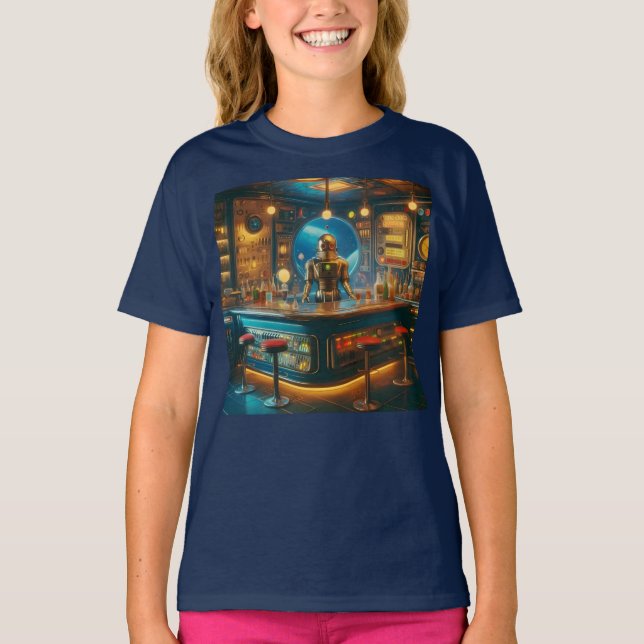 Camiseta Robot Bartender in Interstellar Space Age Dive Bar (Anverso)