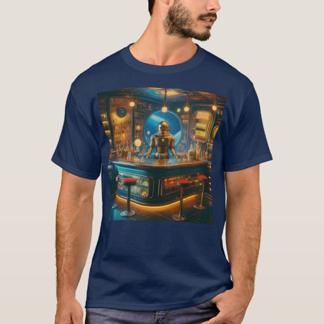 Camiseta Robot Bartender in Interstellar Space Age Dive Bar (Anverso)