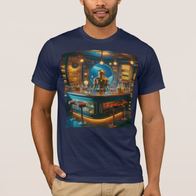 Camiseta Robot Bartender in Interstellar Space Age Dive Bar (Anverso)