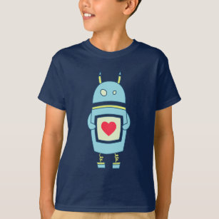 Camiseta Robot Cute Azul Con Manga Larga Para Niños Oscuros