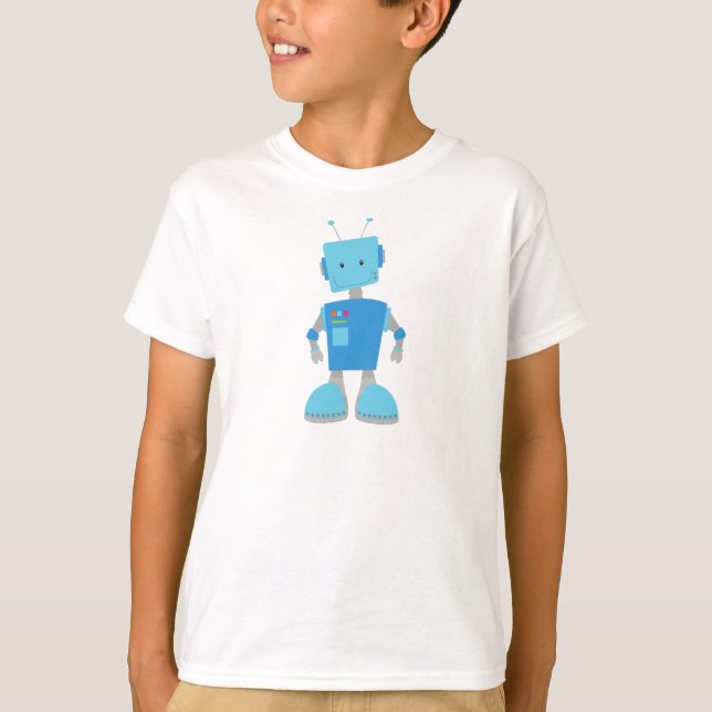 Camiseta Robot Cute, Robot Funny, Robot Silly, Robot Blue (Anverso)
