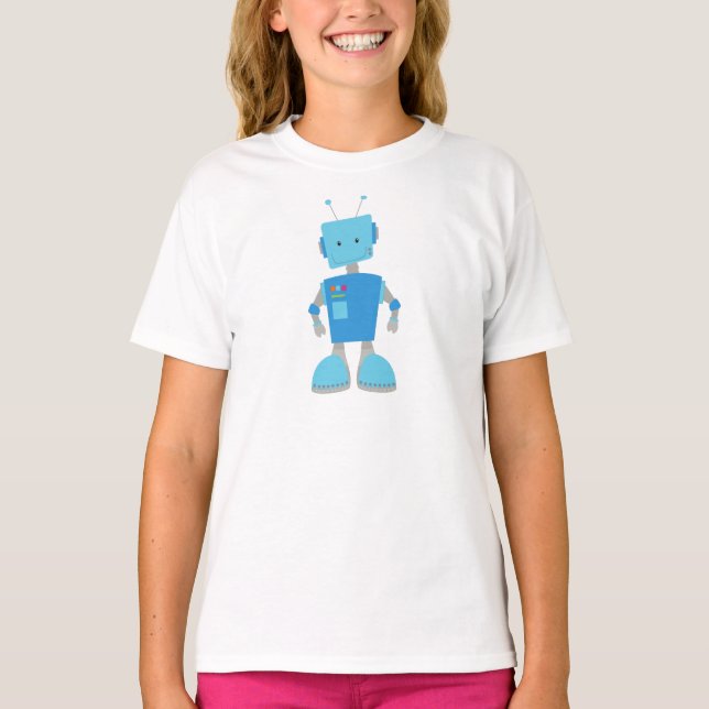 Camiseta Robot Cute, Robot Funny, Robot Silly, Robot Blue (Anverso)