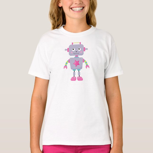 Camiseta Robot Cute, Robot Funny, Robot Silly, Robot Purple (Anverso)