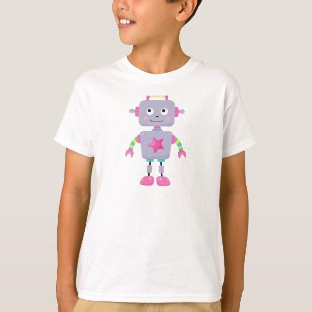 Camiseta Robot Cute, Robot Funny, Robot Silly, Robot Purple (Anverso)