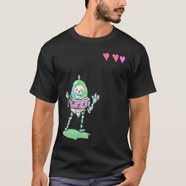 Camiseta Robot De Esqueleto Triple X Con Corazones De Vida (Anverso)