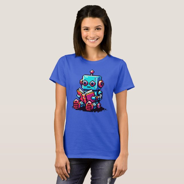 Camiseta Robot de gusano de biblioteca - Diseño de lectura  (Anverso completo)