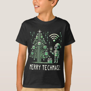 Camiseta Robot de IA con árbol de Navidad tecnológico – Fel