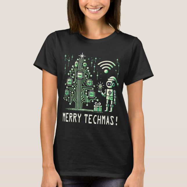 Camiseta Robot de IA con árbol de Navidad tecnológico - Tec (Anverso)