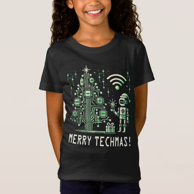 Camiseta Robot de IA con árbol de Navidad tecnológico - Tec (Anverso)