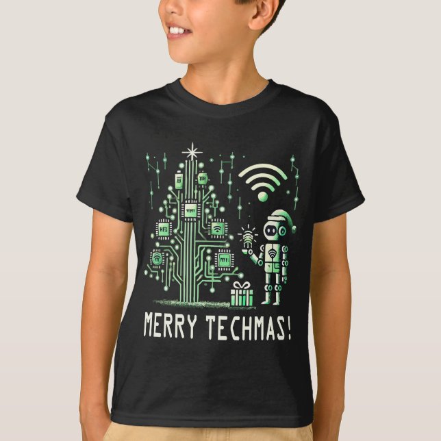 Camiseta Robot de IA con árbol de Navidad tecnológico - Tec (Anverso)