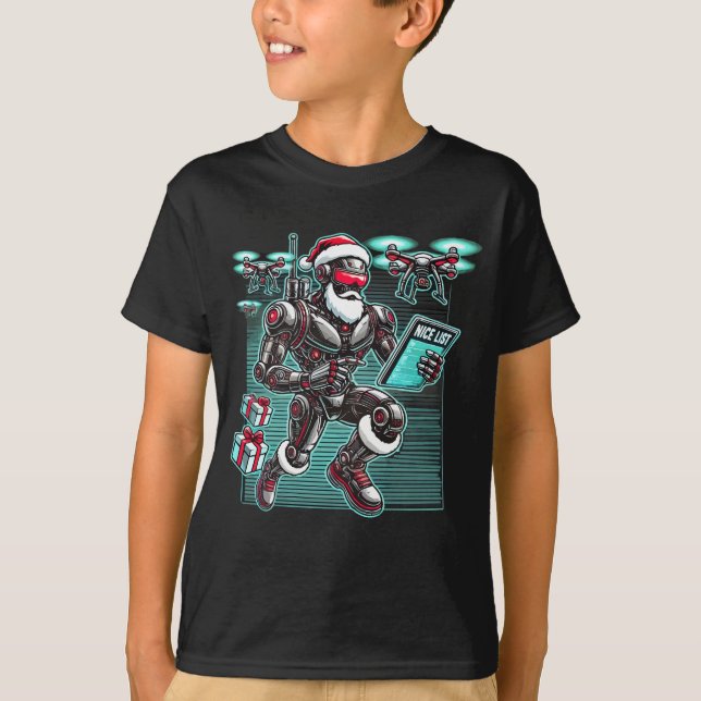 Camiseta Robot de Santa con IA y drones para Navidad L (Anverso)