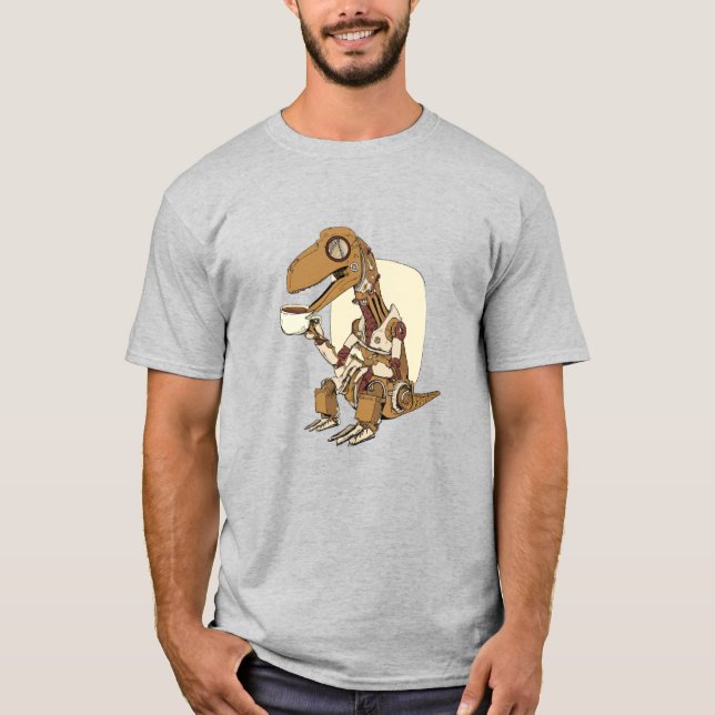 Camiseta Robot Dinosaur Drinking Coffee  (Anverso)