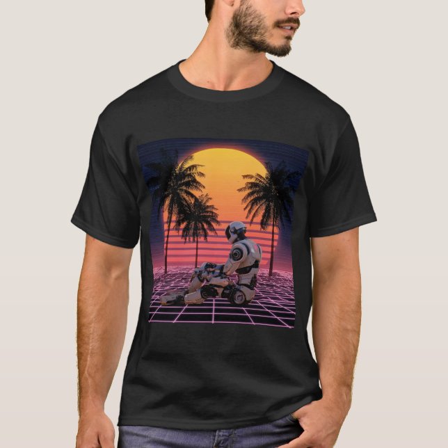 Camiseta Robot en Reposo en el Paraíso Neon (Anverso)