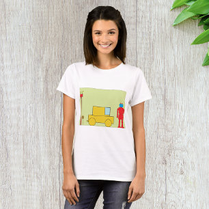 Camiseta Robot Geométrico Retro y Coche Amarillo