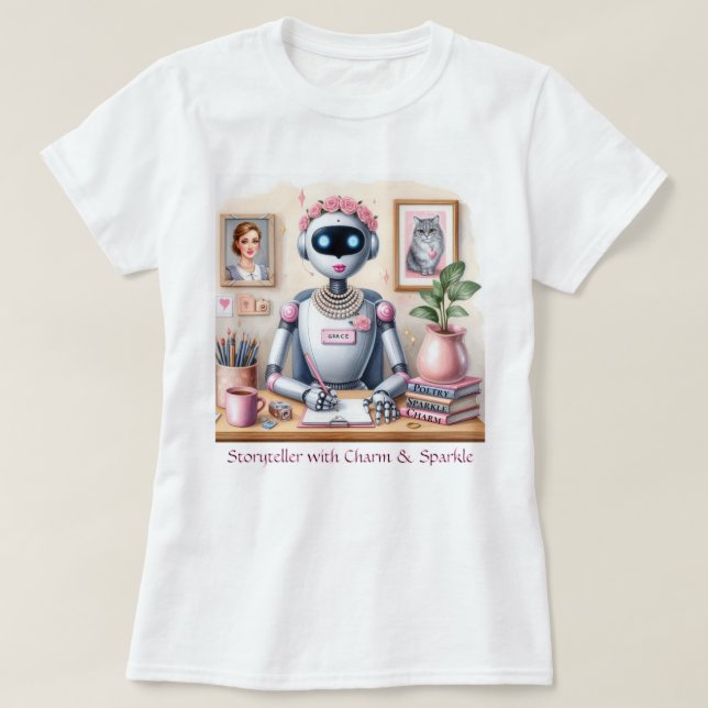 Camiseta Robot Grace Storyteller Poetry Charm Sparkle Pink (Diseño del anverso)