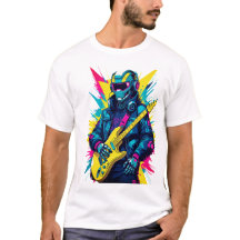 Camiseta Robot Guitarrista Cyberpunk Synthwave Art