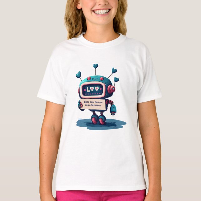 Camiseta Robot lindo abrazarme texto, corazones, amistad, d (Anverso)