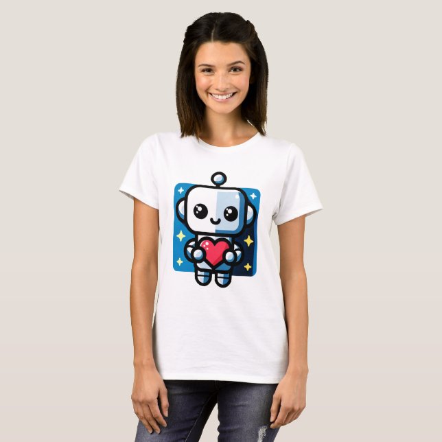 Camiseta Robot lindo con corazón - Amor Adorable y Tecnolog (Anverso completo)