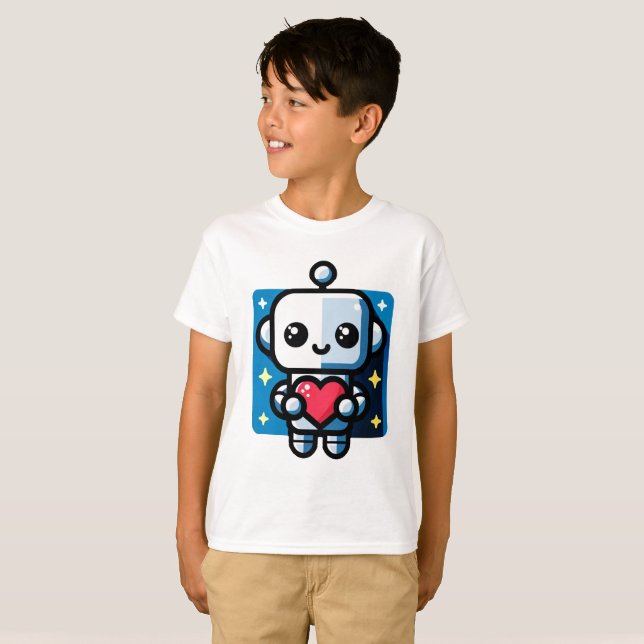 Camiseta Robot lindo con corazón - Amor Adorable y Tecnolog (Anverso completo)