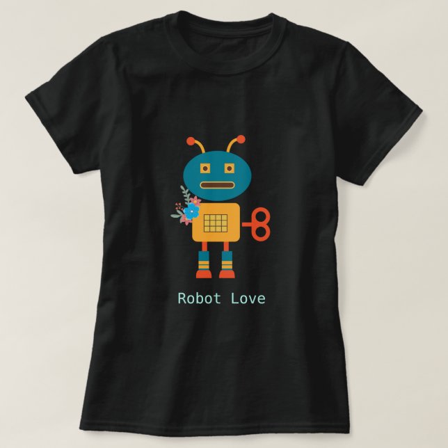 Camiseta Robot lindo con diseño de flores (Diseño del anverso)