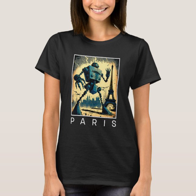 Camiseta Robot malvado gigante ataca a París Sci Fi (Anverso)
