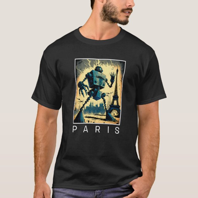 Camiseta Robot malvado gigante ataca a París Sci Fi (Anverso)