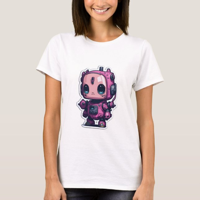 Camiseta robot personalizado rosa lindo (Anverso)