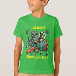 Camiseta Robot retro personalizable y gato en el espacio