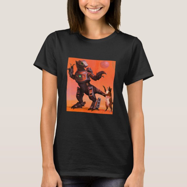 Camiseta Robot Rex Bailando con arte de gato (Anverso)