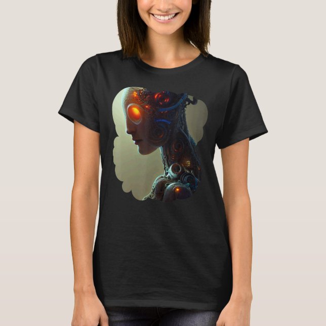 Camiseta Robot Sci Cyborg Único Dígito Futurista Femenino (Anverso)
