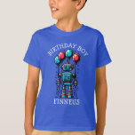 Camiseta Robot Themed Birthday Boy<br><div class="desc">Camiseta de niño de cumpleaños personalizada con un tema de robot. Los colores son azul,  rojo y negro. Un robot personalizado sostiene globos rojos y azules. ¡Qué lindo para cualquier niño que ame los robots!</div>