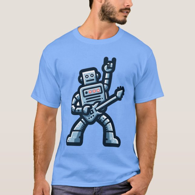 Camiseta Robot tocando una guitarra y amigo con sticker (Anverso)