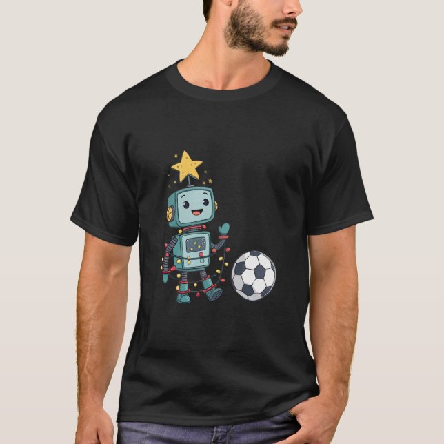 Camiseta Robot with Christmas lights playing soccer (Anverso)