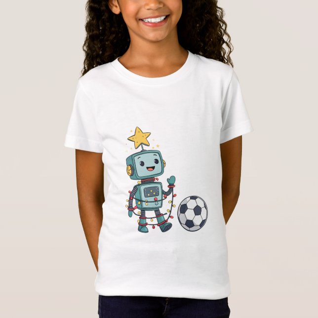 Camiseta Robot with Christmas lights playing soccer (Anverso)