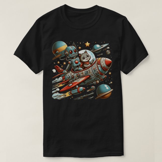 Camiseta Robot y Cat Rocket Ride (Diseño del anverso)