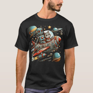 Camiseta Robot y Cat Rocket Ride