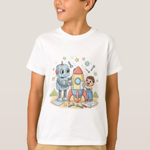 Camiseta Robot y niño construyendo un cohete – Dibujo a man