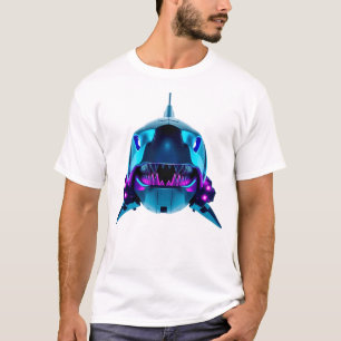 Camiseta Robotic Shark Face Neon Art