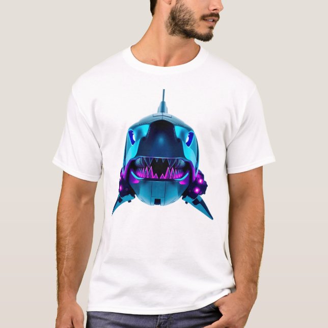 Camiseta Robotic Shark Face Neon Art (Anverso)