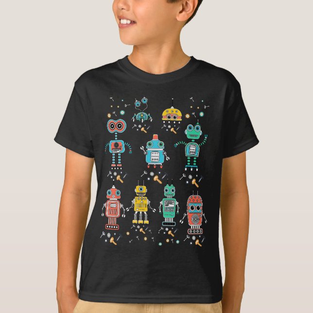 Camiseta Robótica Ingeniería Cuidada Robot Colorido Retro C (Anverso)
