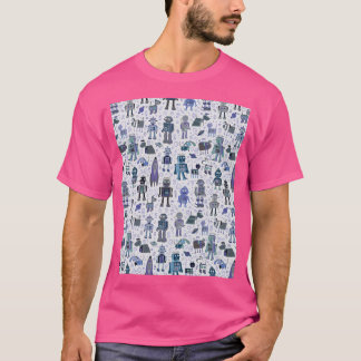 Camiseta Robots En El Espacio - Azul Y Gris - Patrón Divert