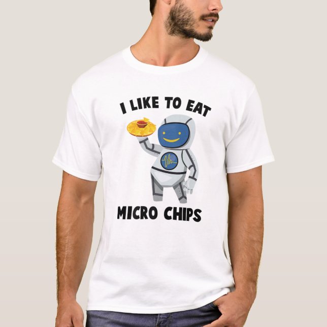 Camiseta Robots - Me Gusta Comer Micro Chips - Nachos - Eng (Anverso)