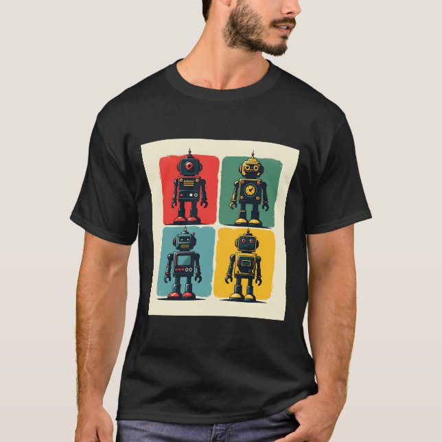 Camiseta Robots Personalizados de ciencia ficción Retro (Anverso)