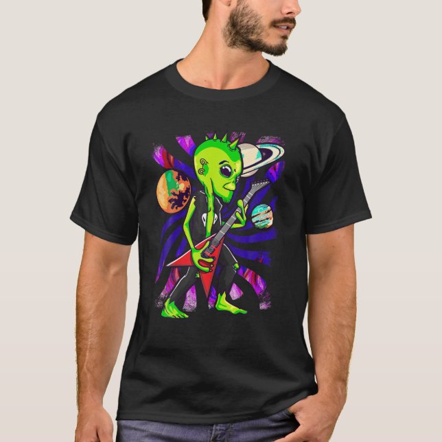 Camiseta Roca Alien Jugando A La Guitarra Eléctrica Ventila (Anverso)