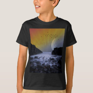 CAMISETA ROCA COSTERA MAR VINTAGE LUNA ATARDECER NATURALEZA