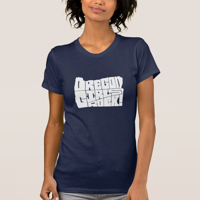 Camiseta ¡Roca de los chicas de Oregon! (azules marinos) (Anverso)