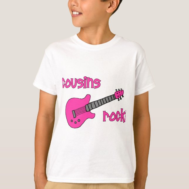 Camiseta ¡Roca de los primos! con la guitarra rosada (Anverso)
